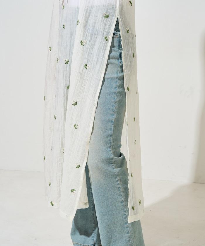 透紗吊帶小花刺繡連衣裙
