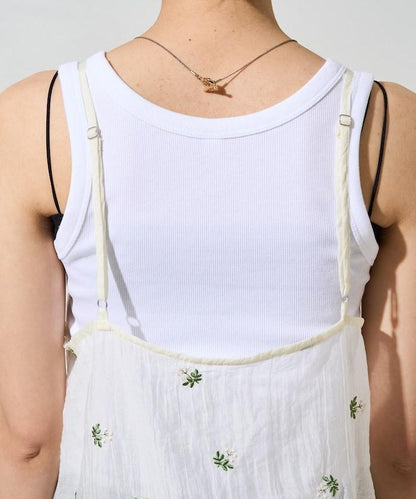 透紗吊帶小花刺繡連衣裙