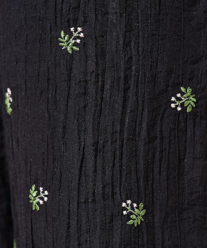 透紗寬鬆小花刺繡褲子