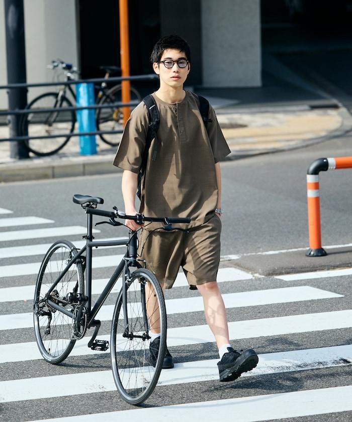 AiRide/エアライド 可收納 吸水速幹 防紫外線 亨利領套頭上衣與休閒短褲 套裝