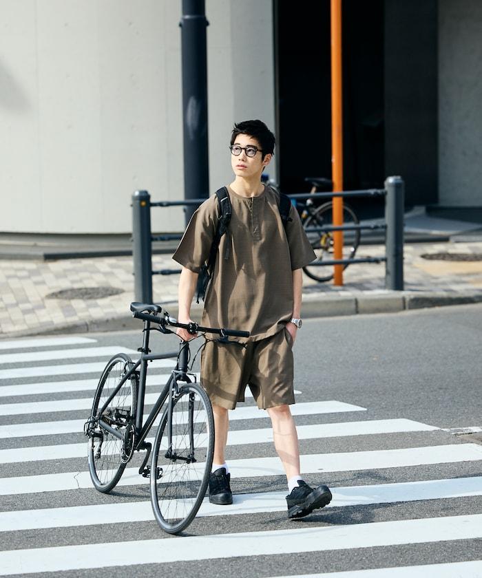 AiRide/エアライド 可收納 吸水速幹 防紫外線 亨利領套頭上衣與休閒短褲 套裝