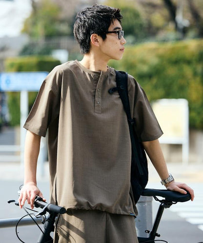 AiRide/エアライド 可收納 吸水速幹 防紫外線 亨利領套頭上衣與休閒短褲 套裝