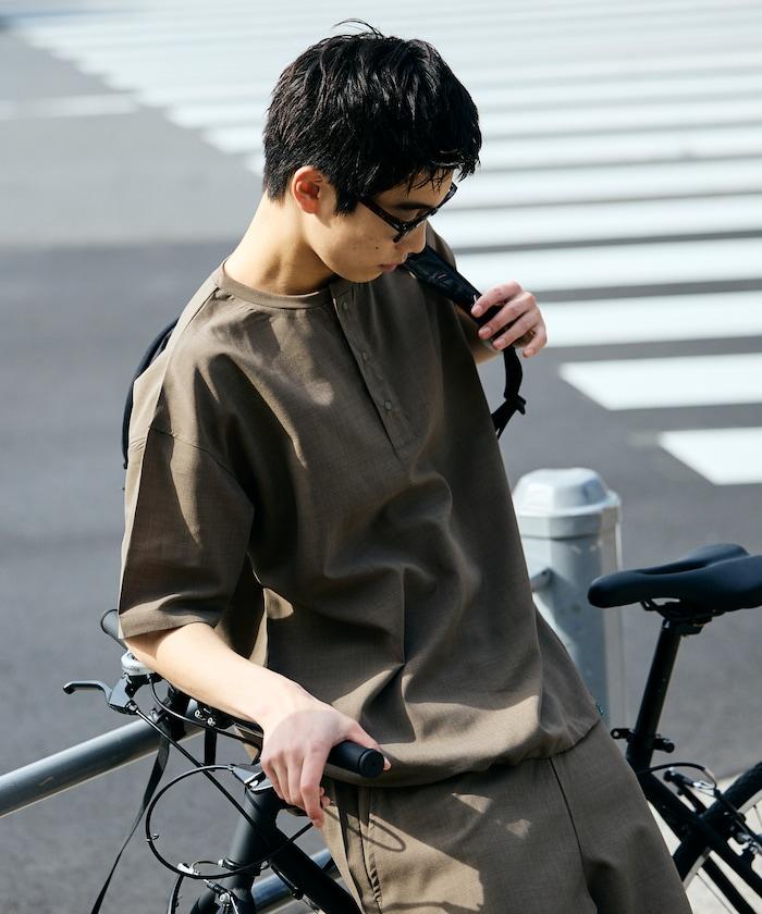 AiRide/エアライド 可收納 吸水速幹 防紫外線 亨利領套頭上衣與休閒短褲 套裝