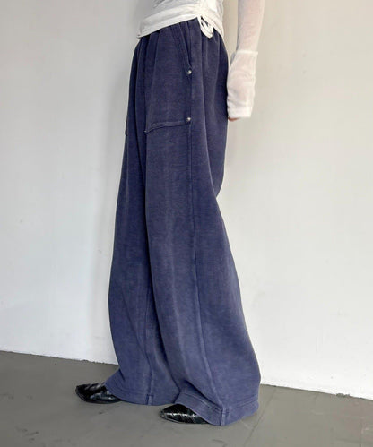 UNISEX 水洗做舊華夫格休閒褲