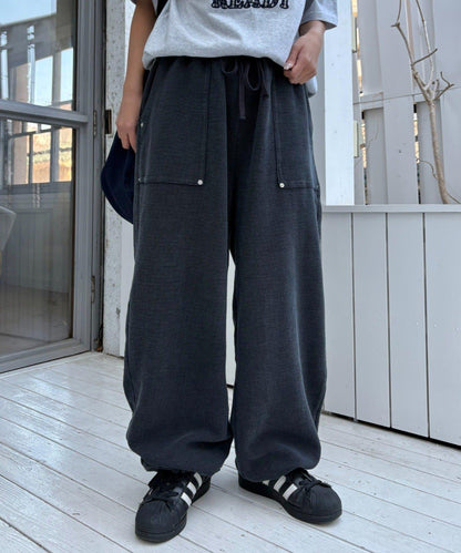 UNISEX 水洗做舊華夫格休閒褲