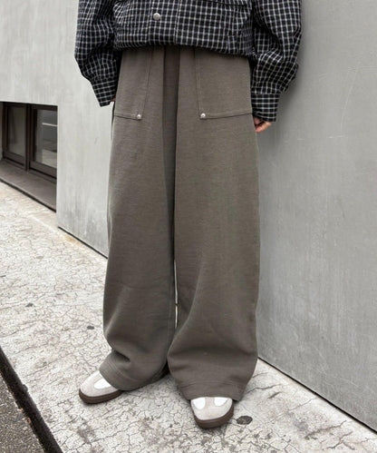 UNISEX 水洗做舊華夫格休閒褲
