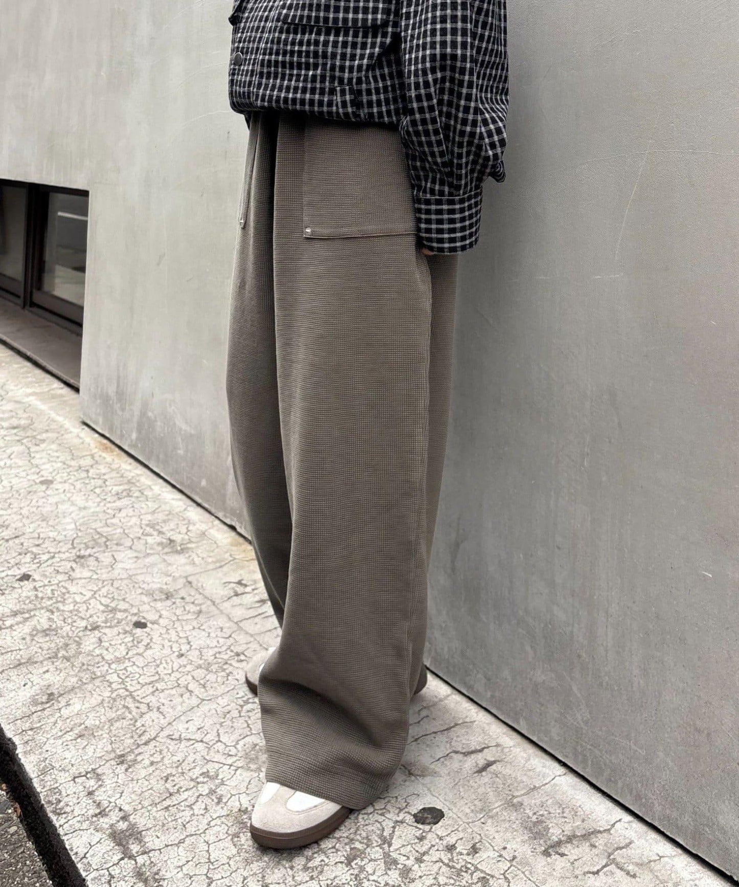 UNISEX 水洗做舊華夫格休閒褲