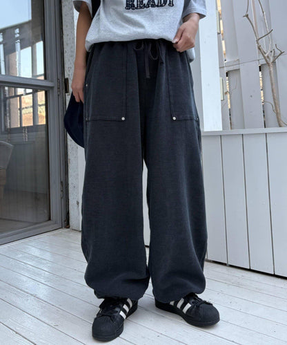 UNISEX 水洗做舊華夫格休閒褲