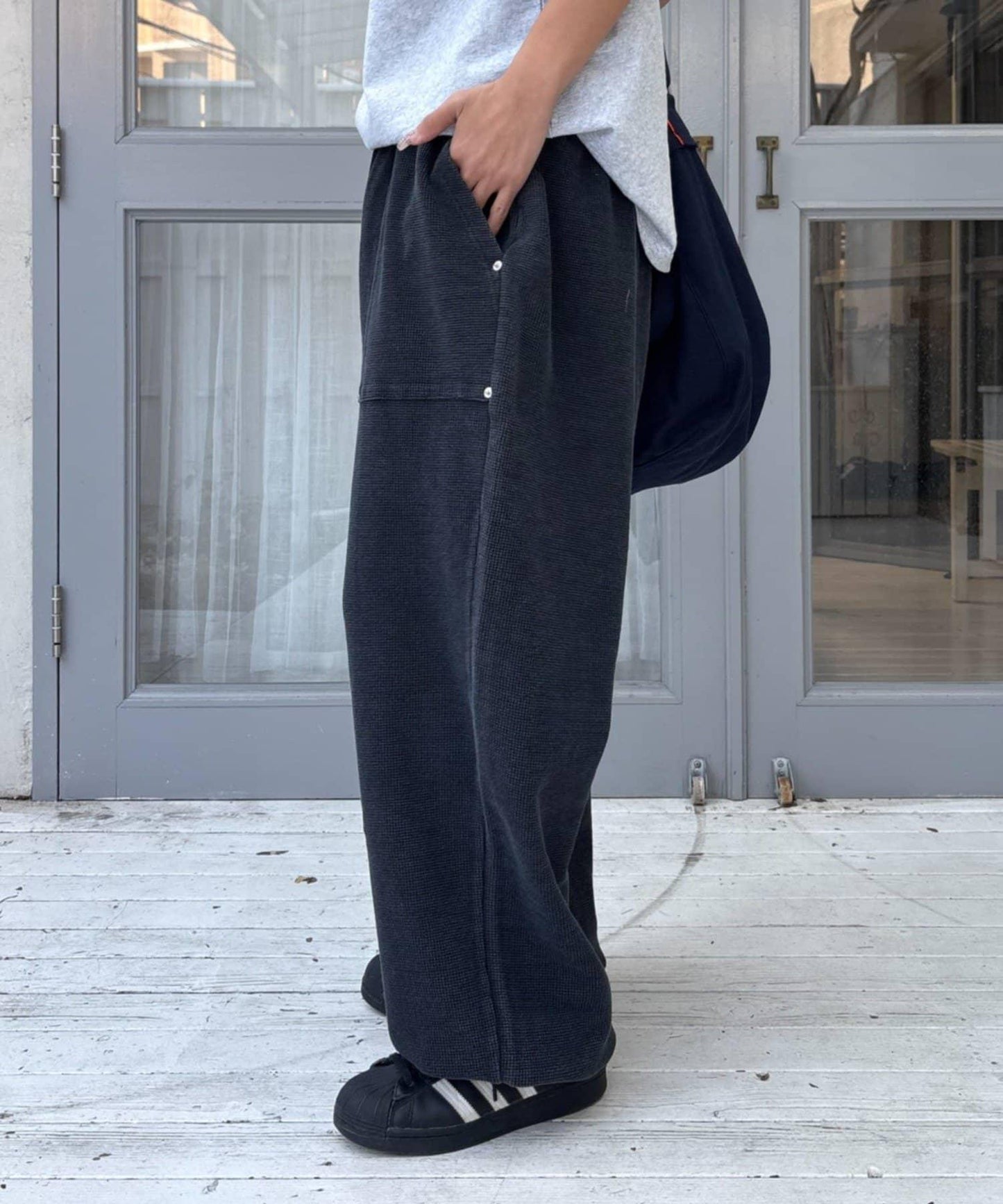 UNISEX 水洗做舊華夫格休閒褲