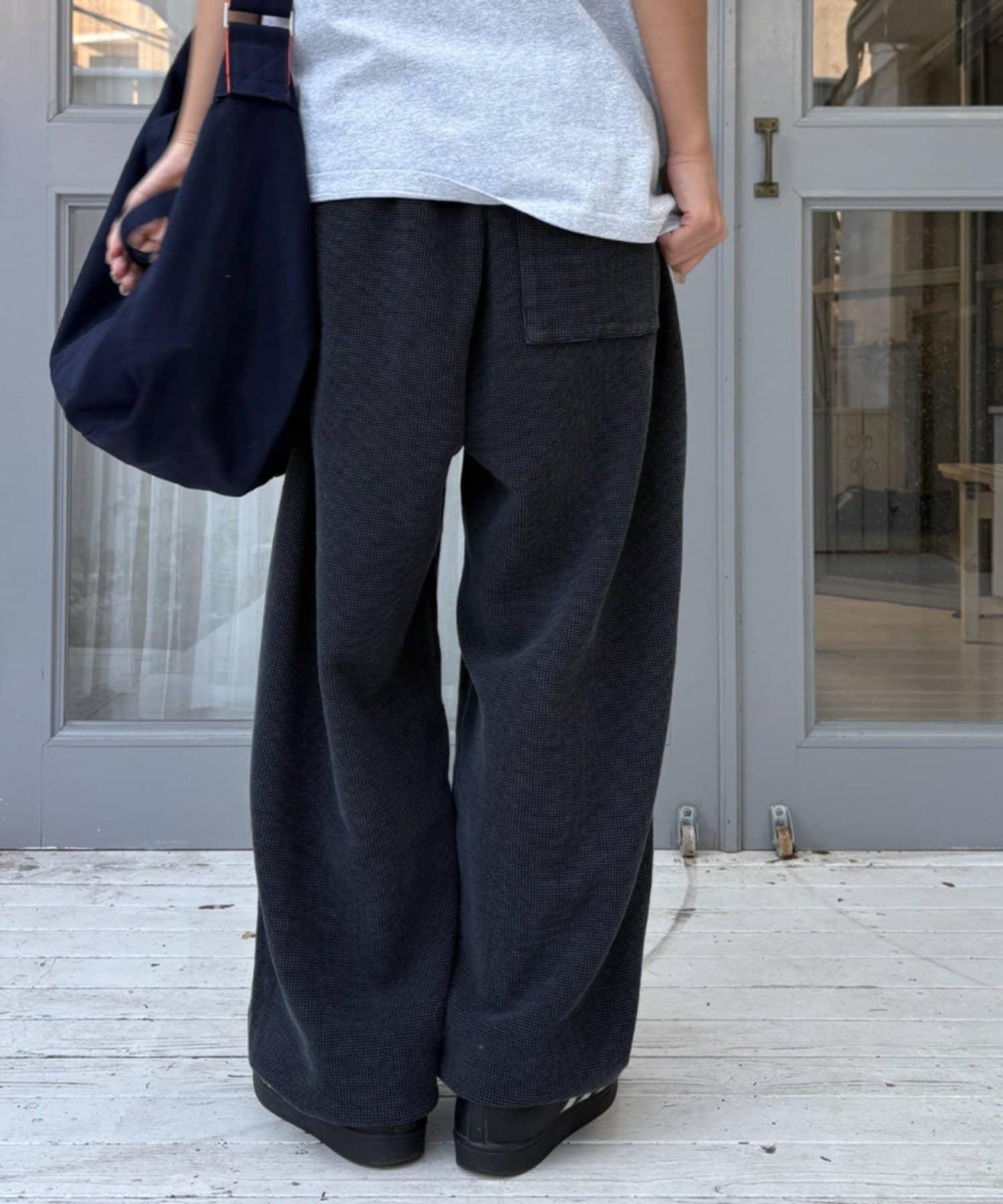 UNISEX 水洗做舊華夫格休閒褲
