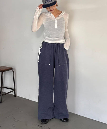 UNISEX 水洗做舊華夫格休閒褲