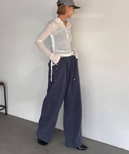 UNISEX 水洗做舊華夫格休閒褲