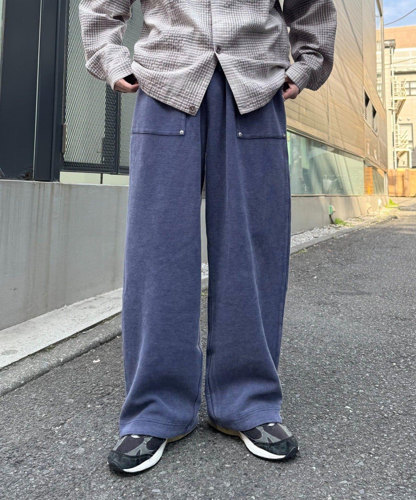 UNISEX 水洗做舊華夫格休閒褲