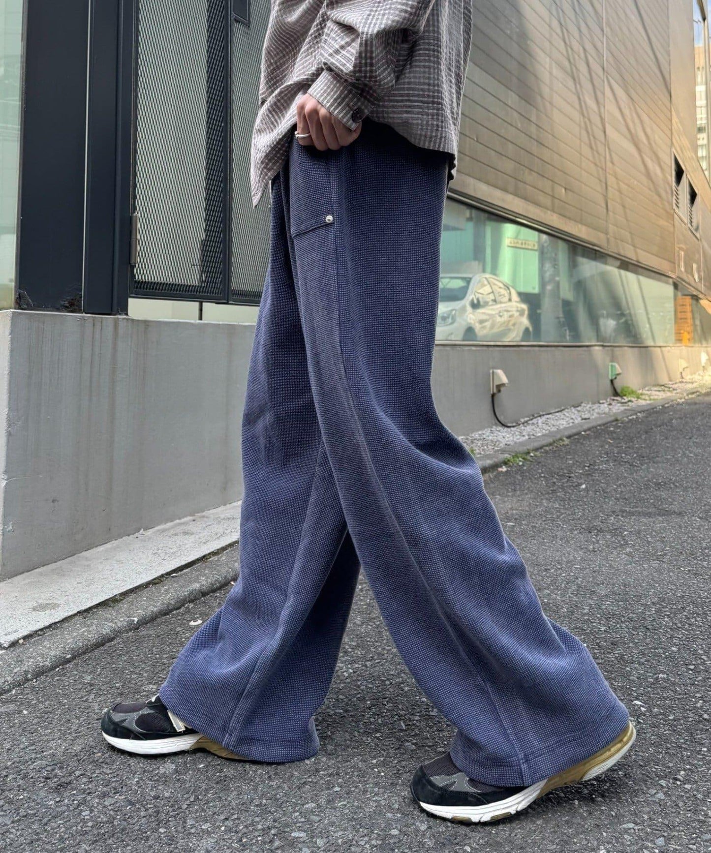 UNISEX 水洗做舊華夫格休閒褲