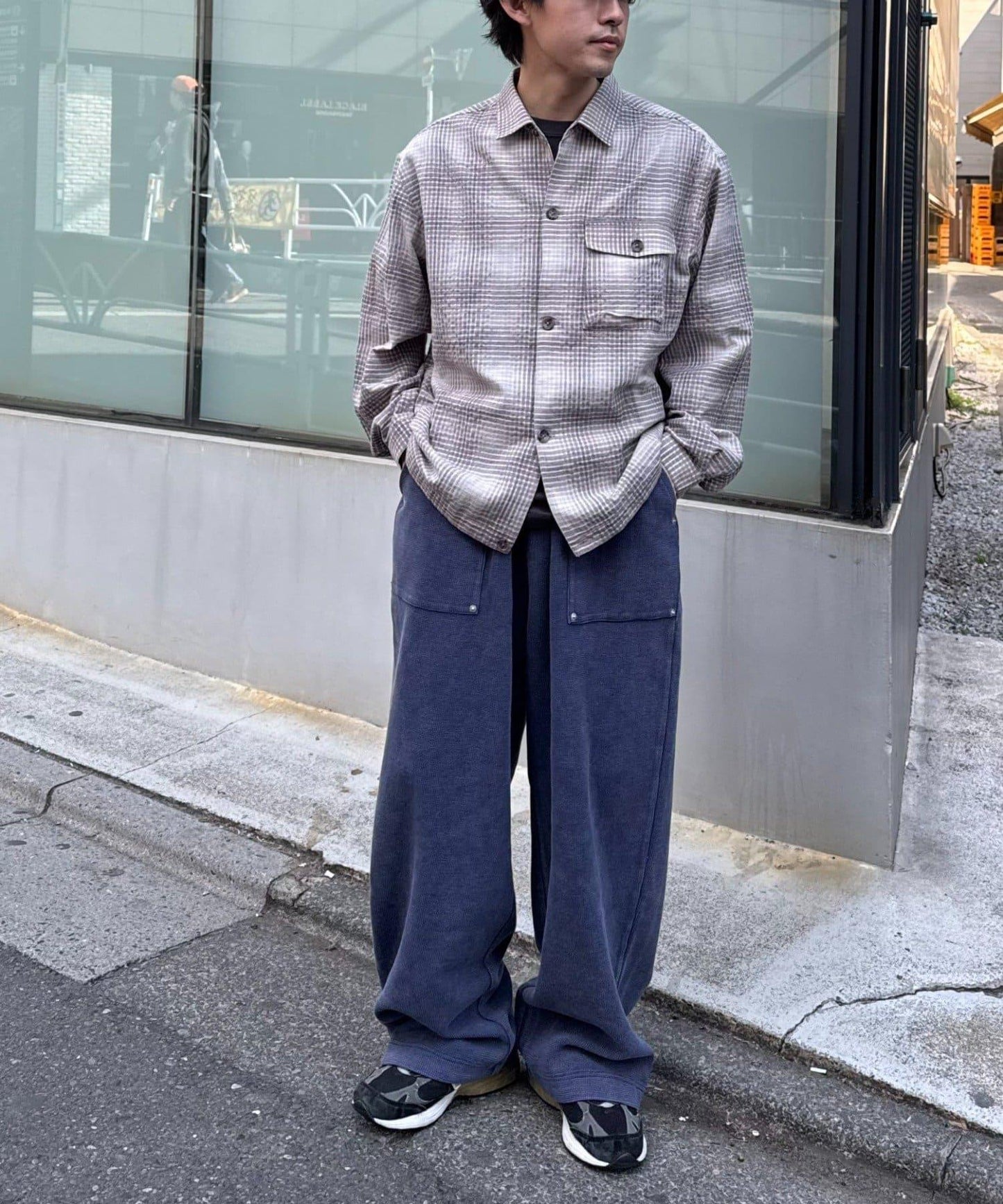 UNISEX 水洗做舊華夫格休閒褲