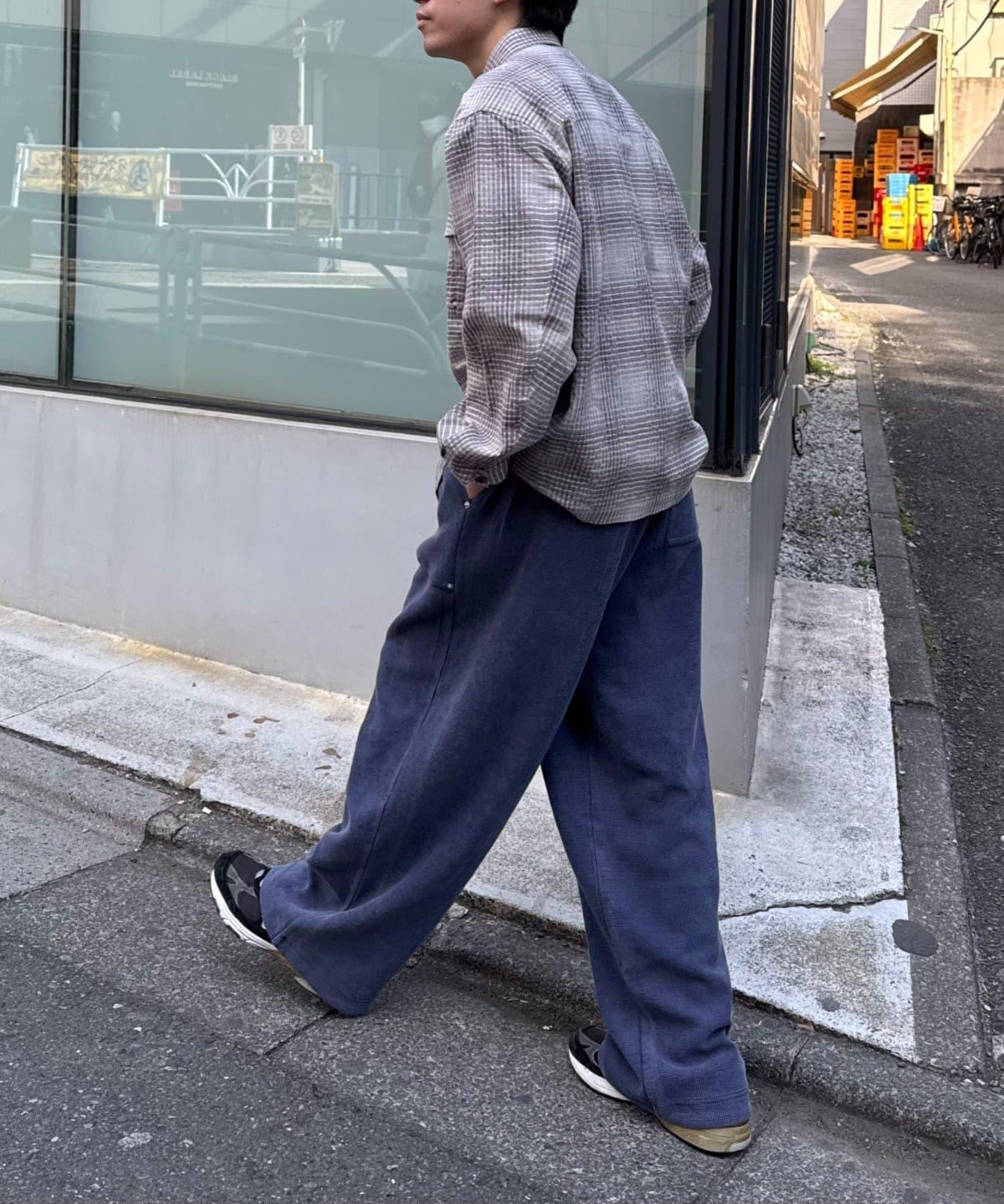 UNISEX 水洗做舊華夫格休閒褲