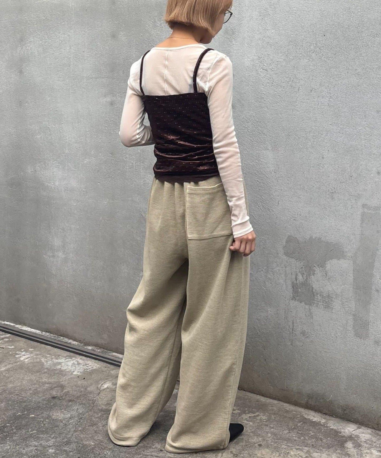 UNISEX 水洗做舊華夫格休閒褲