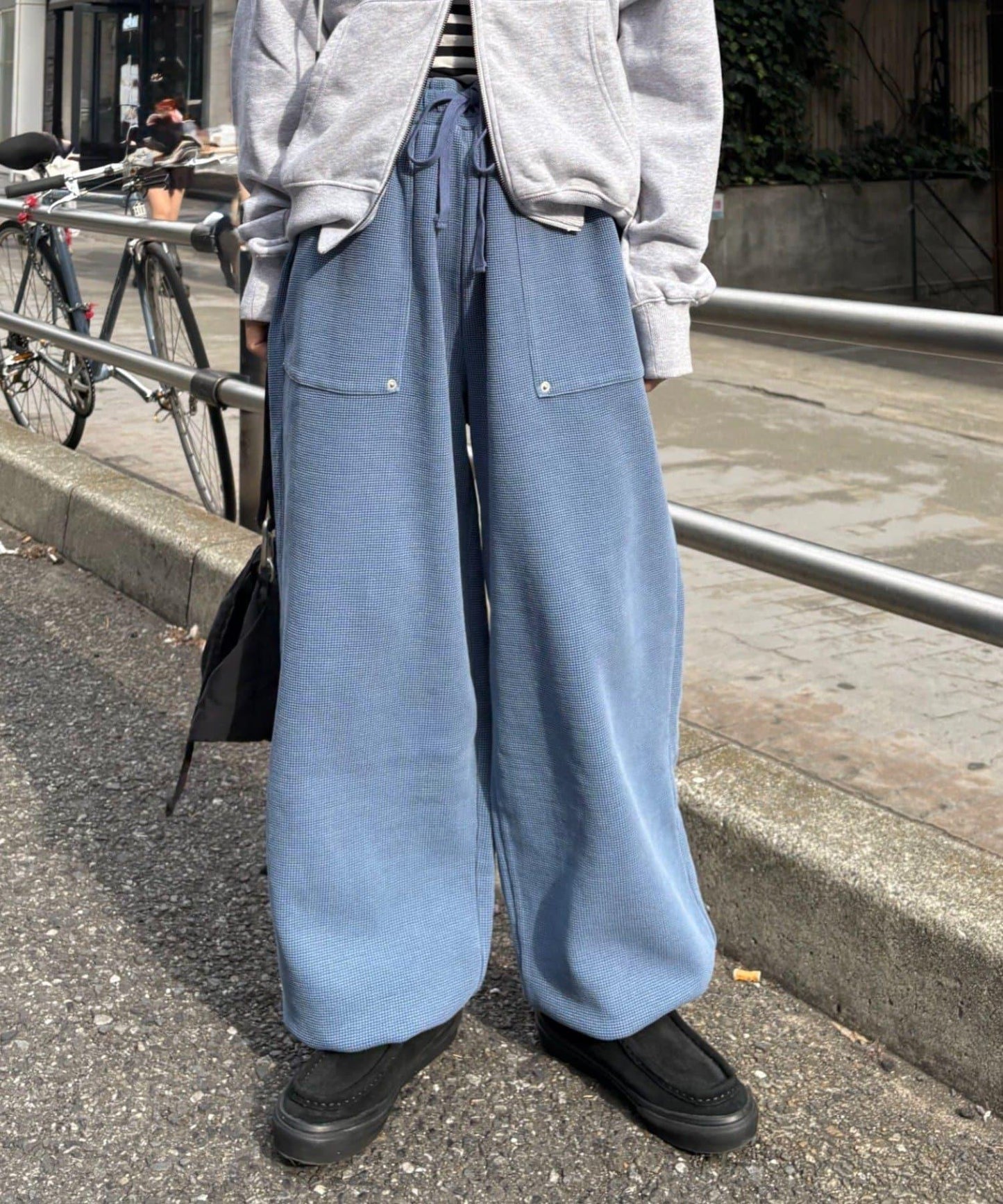 UNISEX 水洗做舊華夫格休閒褲