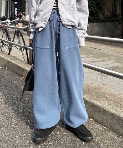 UNISEX 水洗做舊華夫格休閒褲