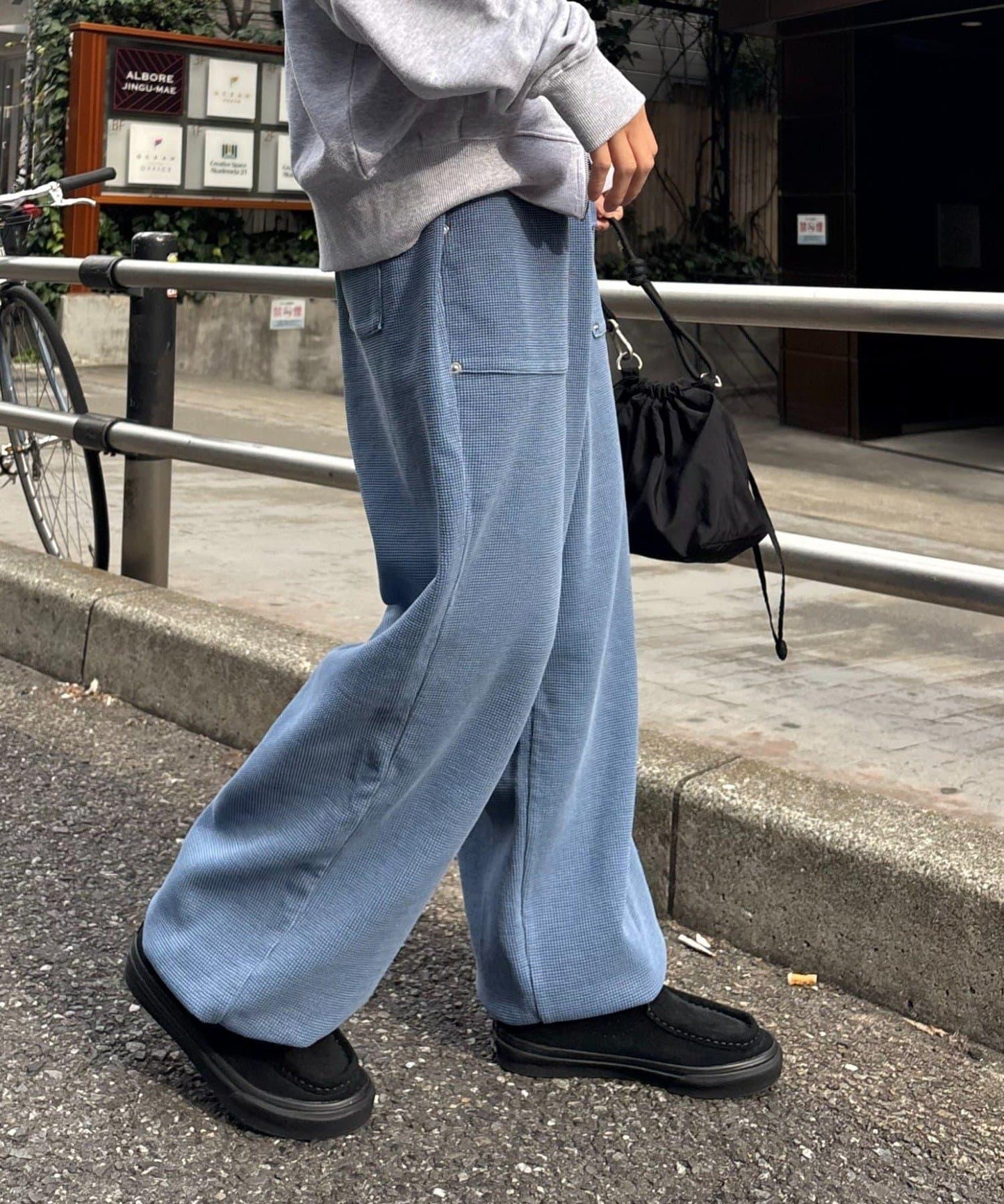 UNISEX 水洗做舊華夫格休閒褲