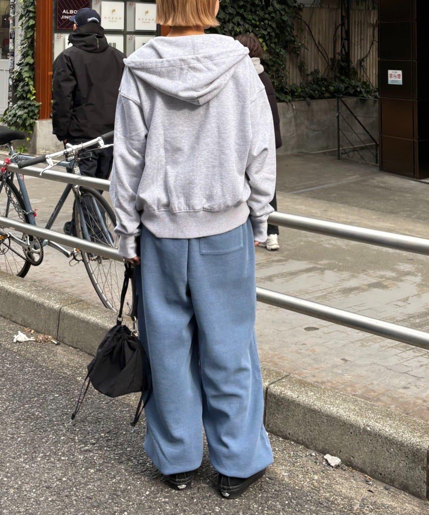 UNISEX 水洗做舊華夫格休閒褲