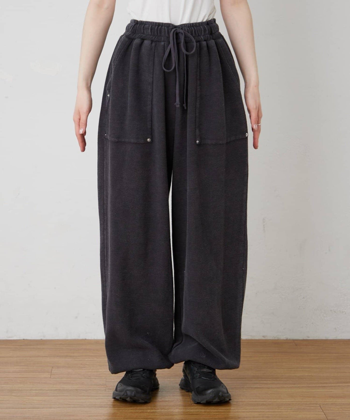 UNISEX 水洗做舊華夫格休閒褲