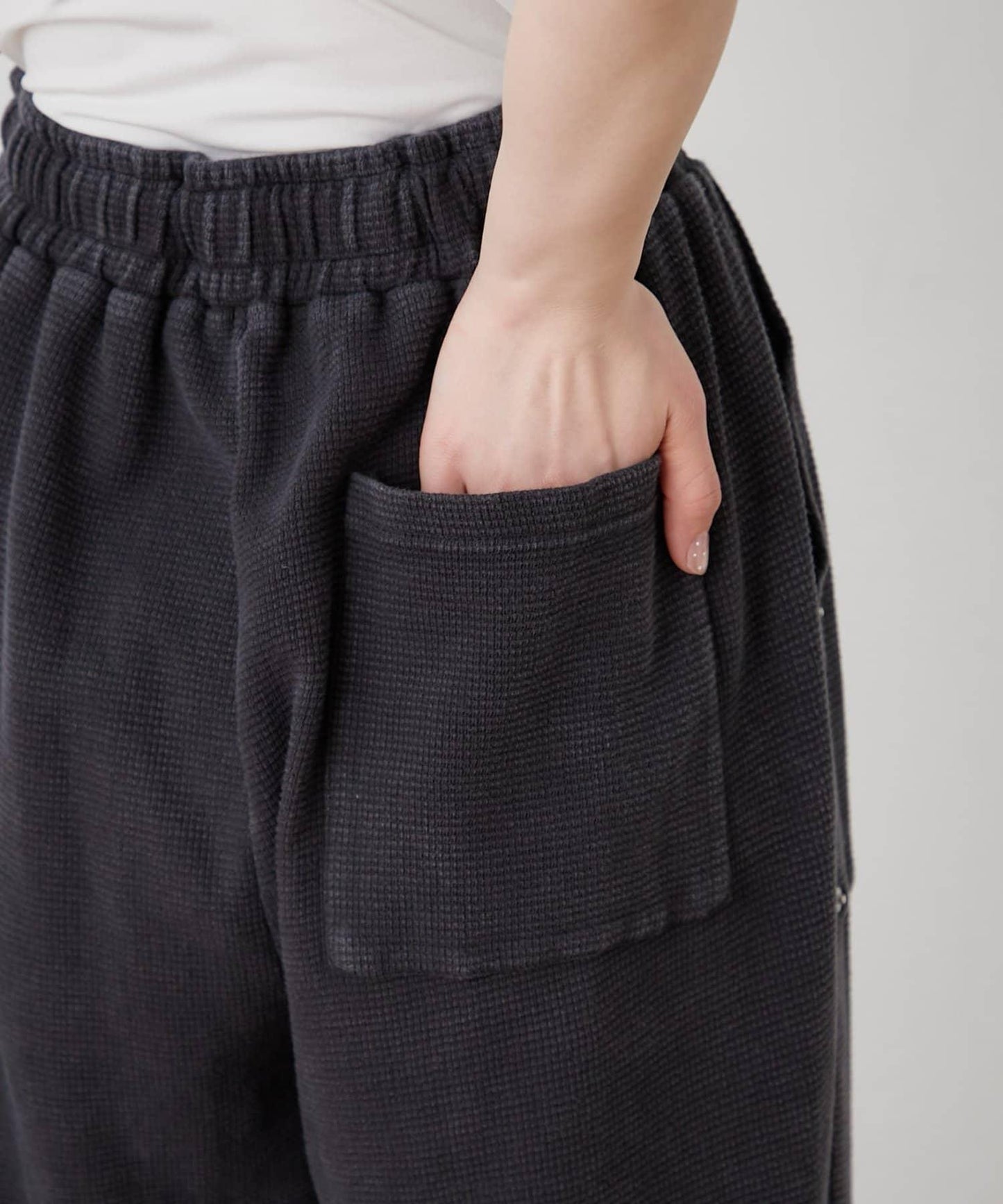 UNISEX 水洗做舊華夫格休閒褲