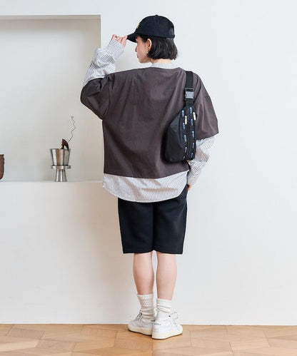 襯衫拼接套頭上衣