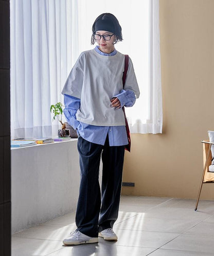襯衫拼接套頭上衣
