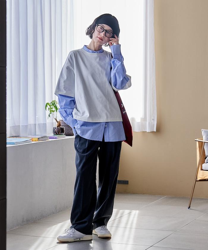 襯衫拼接套頭上衣