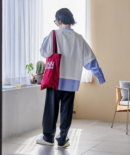 襯衫拼接套頭上衣
