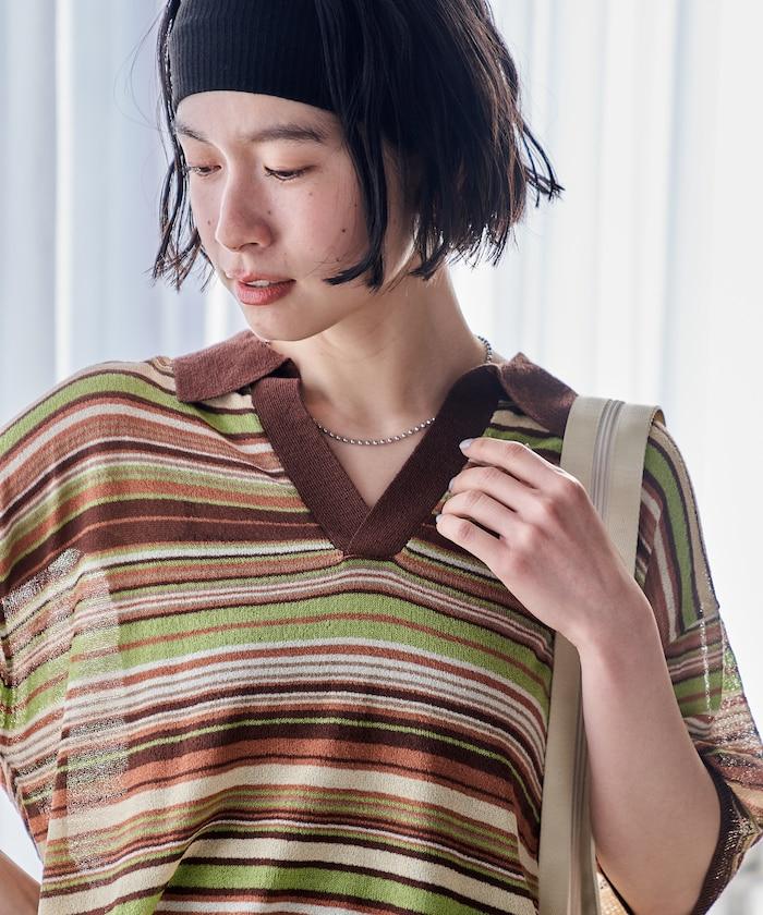 透膚開襟V領五分袖夏季針織上衣