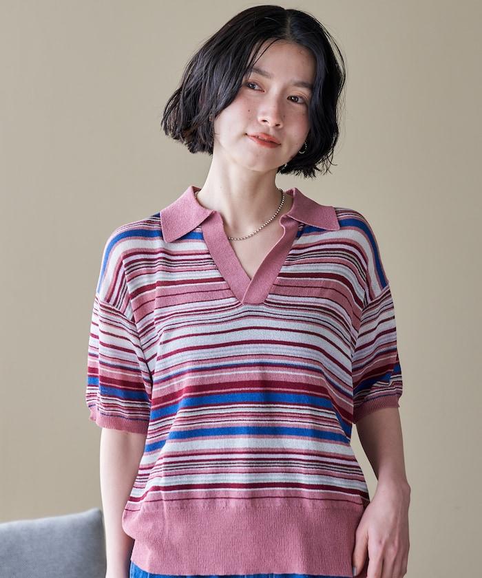 透膚開襟V領五分袖夏季針織上衣