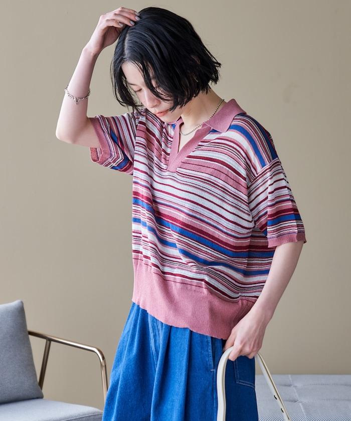 透膚開襟V領五分袖夏季針織上衣