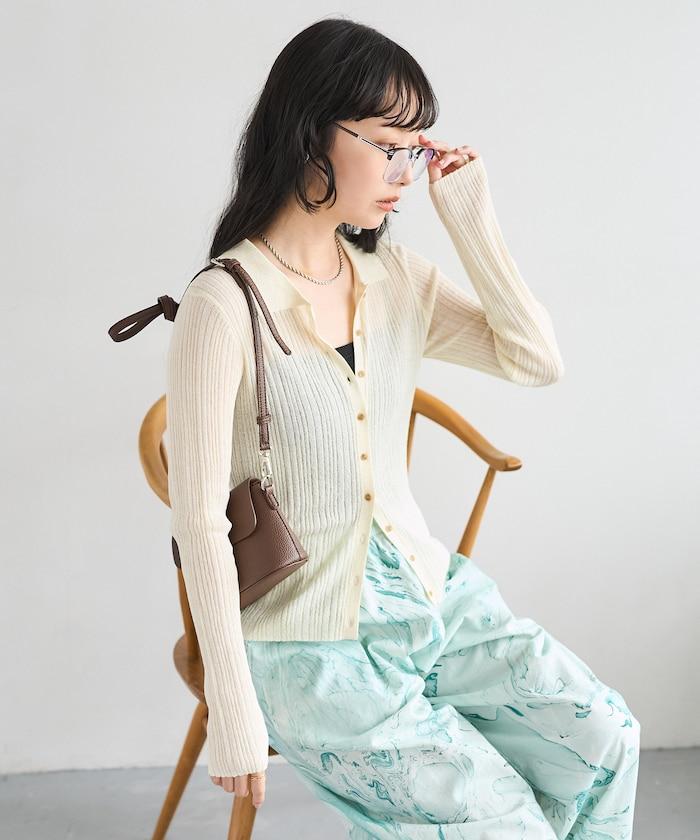 透膚羅紋針織 Polo設計 針織開衫