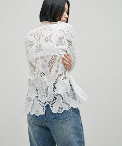 花卉刺繡蕾絲上衣