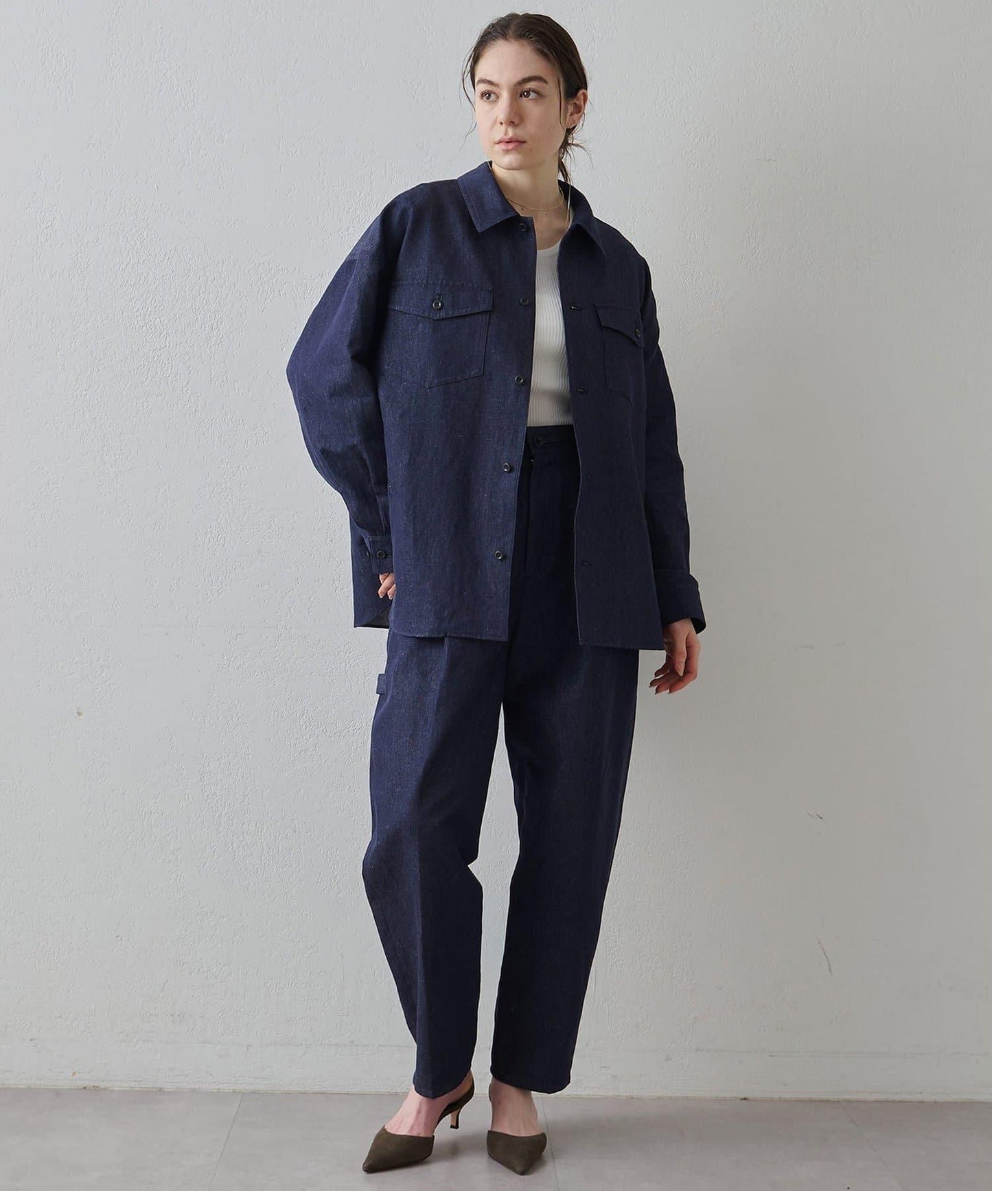 Drawing Numbers 棉麻牛仔面料襯衫