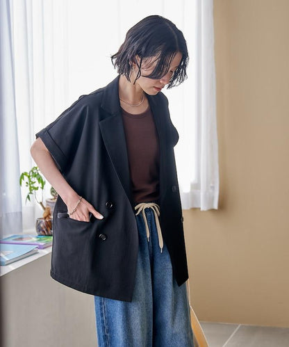 接觸冷感 UV防曬 LINEN TOUCH 雙排扣短袖夾克