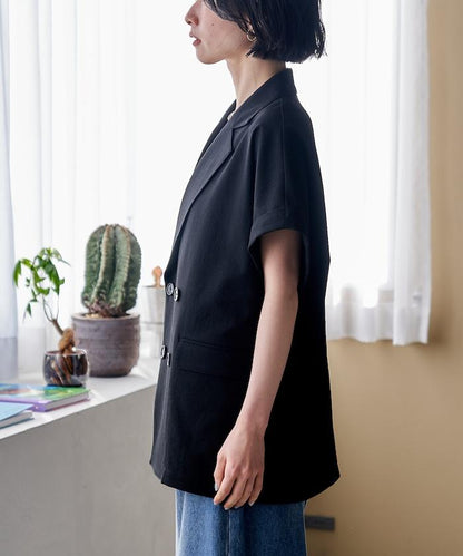 接觸冷感 UV防曬 LINEN TOUCH 雙排扣短袖夾克