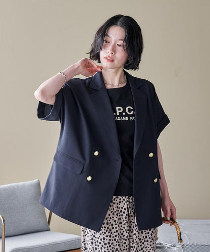 接觸冷感 UV防曬 LINEN TOUCH 雙排扣短袖夾克