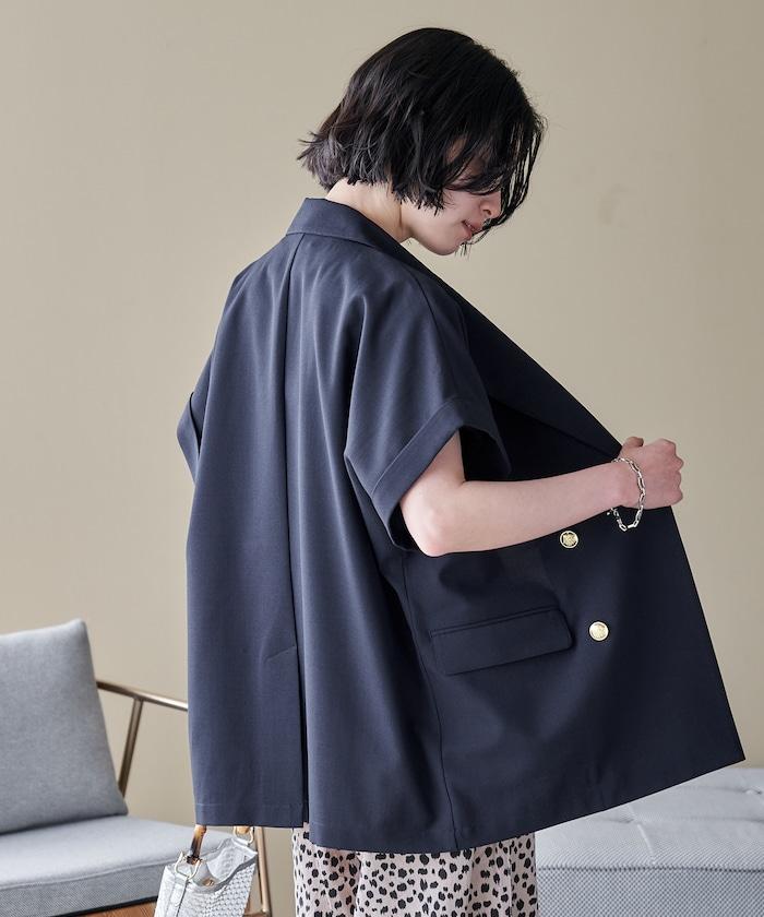 接觸冷感 UV防曬 LINEN TOUCH 雙排扣短袖夾克
