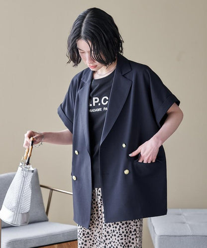 接觸冷感 UV防曬 LINEN TOUCH 雙排扣短袖夾克