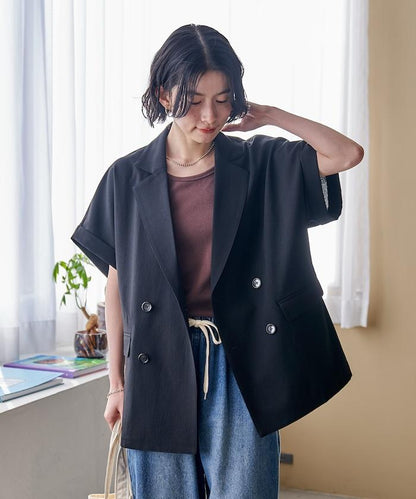 接觸冷感 UV防曬 LINEN TOUCH 雙排扣短袖夾克