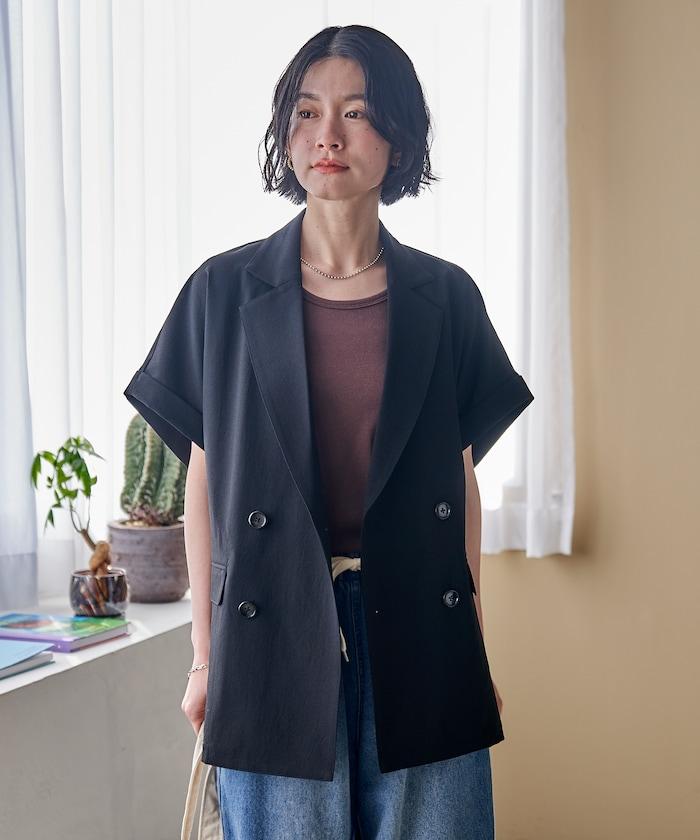 接觸冷感 UV防曬 LINEN TOUCH 雙排扣短袖夾克