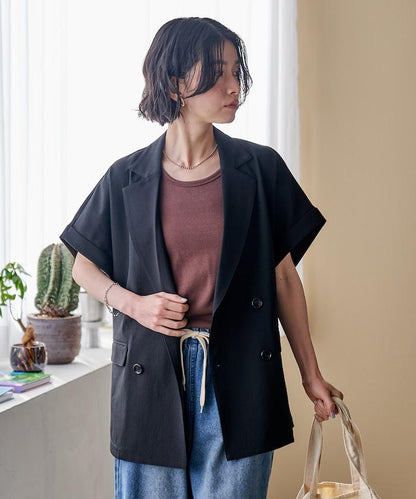 接觸冷感 UV防曬 LINEN TOUCH 雙排扣短袖夾克