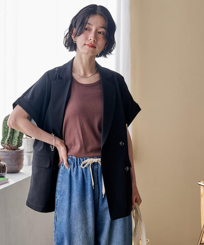 接觸冷感 UV防曬 LINEN TOUCH 雙排扣短袖夾克