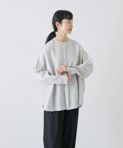 亞麻寬鬆雙口袋襯衫