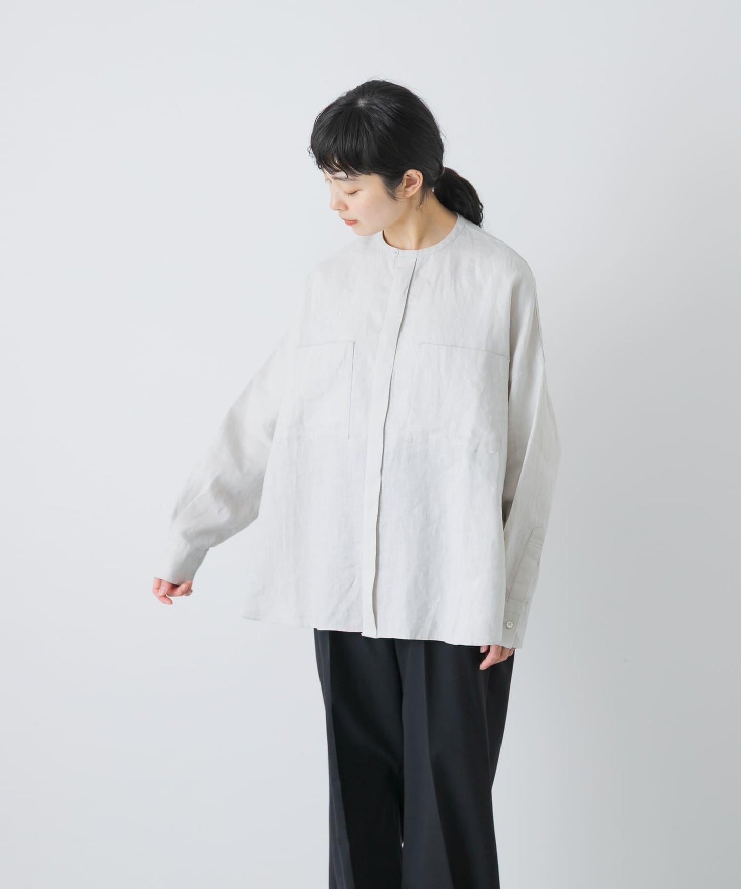 亞麻寬鬆雙口袋襯衫