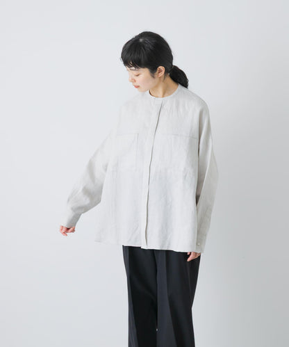 亞麻寬鬆雙口袋襯衫