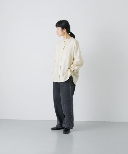 亞麻寬鬆雙口袋襯衫